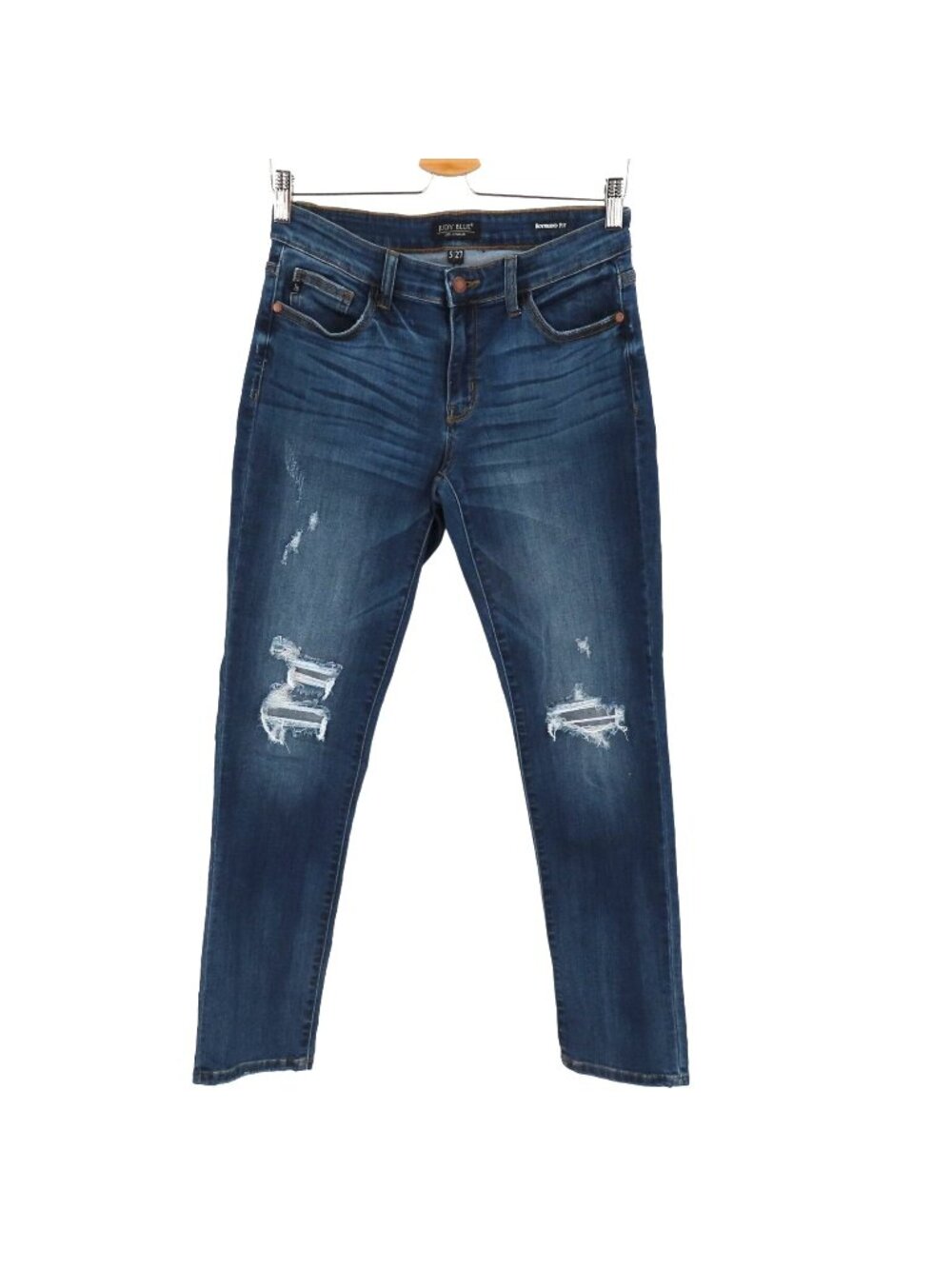 Judy Blue Womens 5/27 Boyfriend Fit Whiskered Blue Wash Denim Jeans Distressed